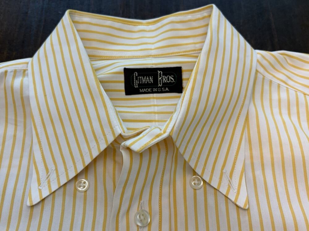 Men's Gitman Bros Shirt Men 16-33 Cotton USA Button Up Pinstripe Yellow White